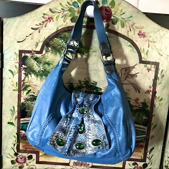 CHI By CARLOS FALCHI Lamb & Snakeskin Studded Bag - Picture 6 of 16